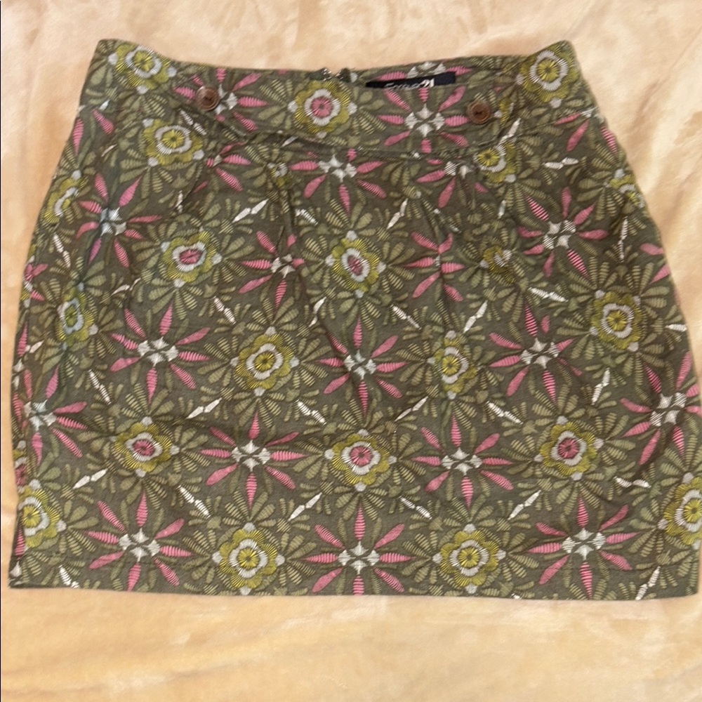 Floral Patterned Linen Miniskirt - Pink and Green